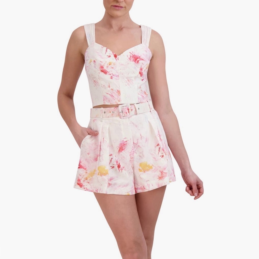 NWT BCBGMaxAzria Women's Abstract Print Shorts - Pink, Yellow, White